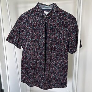 Denim & Flower Men's Short Sleeve Floral Shirt - Black, Pink, and Green